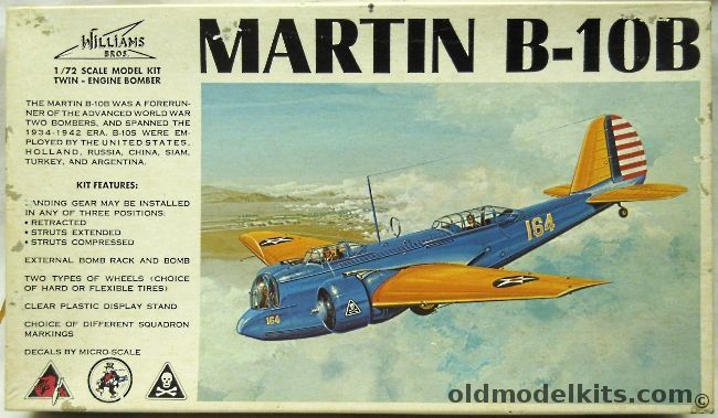 Williams Brothers 1/72 Martin B-10B Bomber - 96th Bombardment Squadron / 11th BS / 31st BS - BAGGED, 72-210 plastic model kit